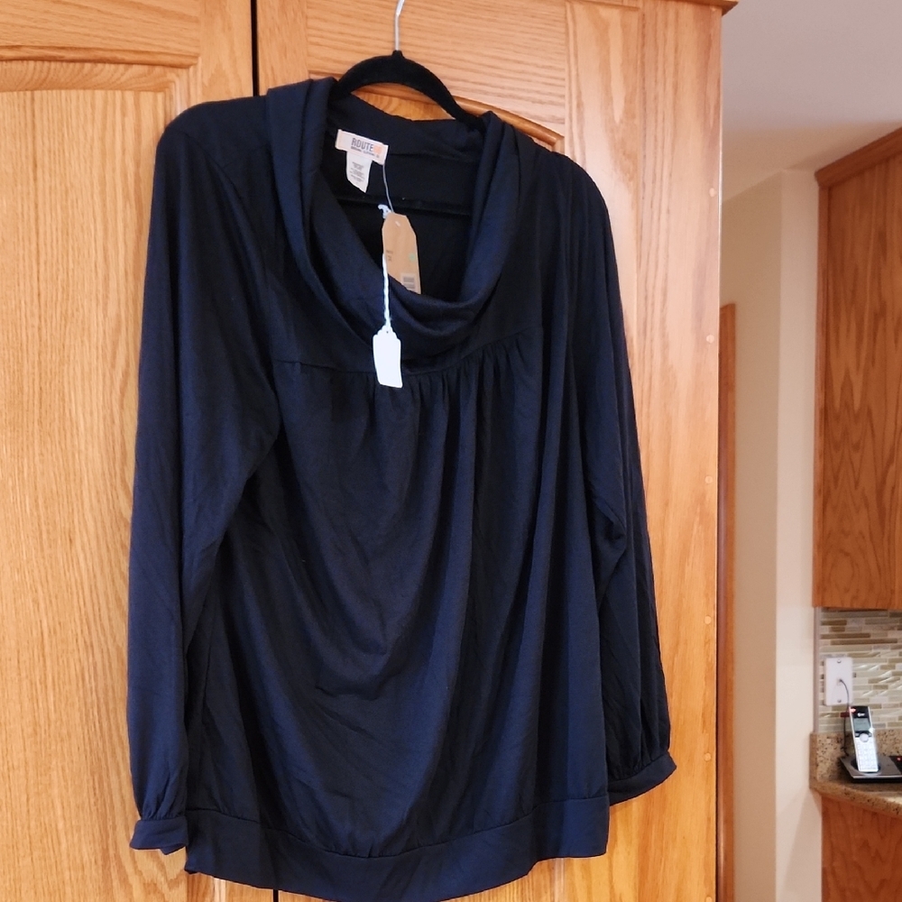 Route 66 Black Relaxed Blouse with Long Sleeves